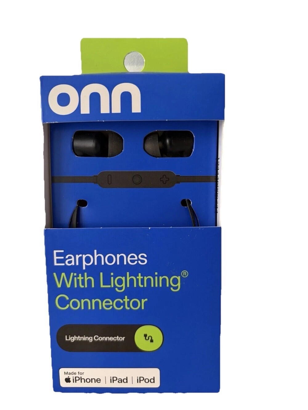 onn. In-Ear Earbuds Lightning Connector Black Built-In Mic Volume Control